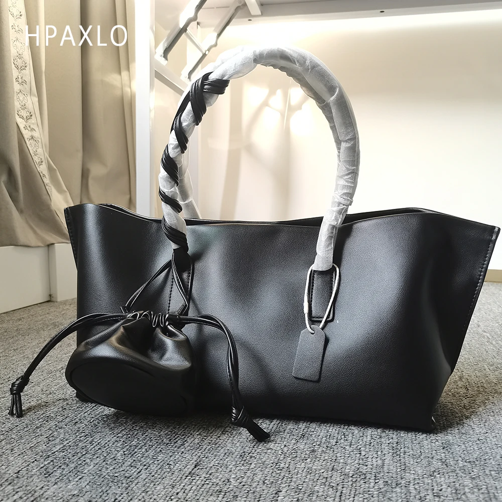 

New Genuine Leather Tote Bag Fashion Casual Pure Color Shoulder Bag Minimalist Double Carry Handbag women's bags trend y2k bag