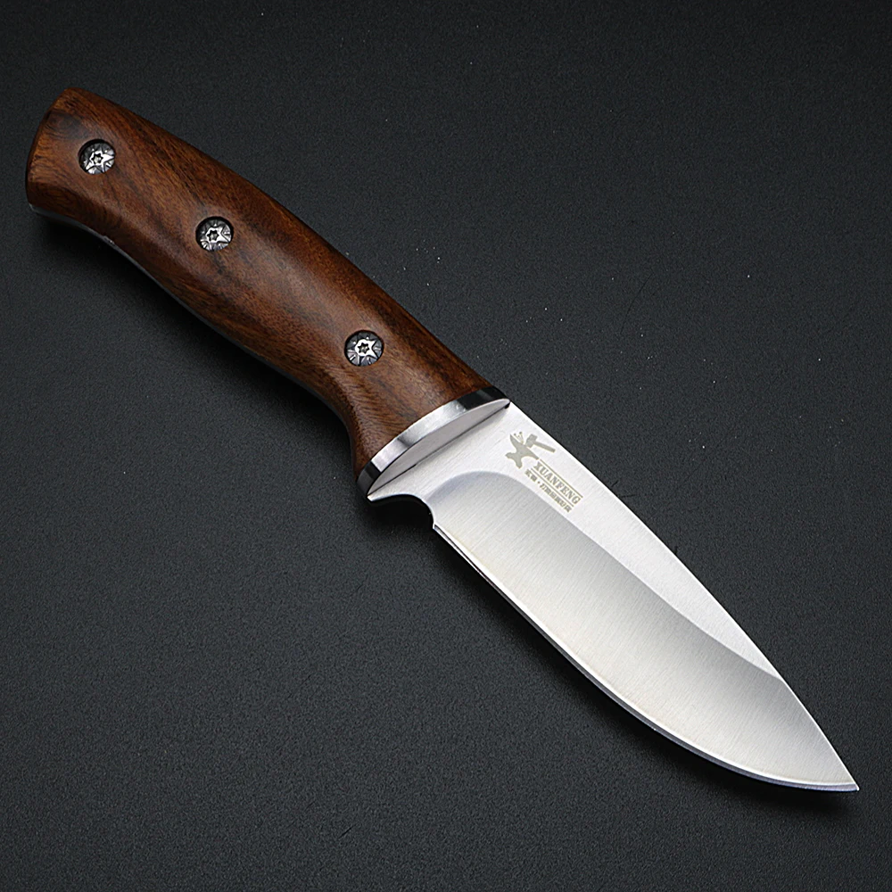 Outdoor fixed blade knife High hardness camping hunting knife Self defense knife with wooden handle