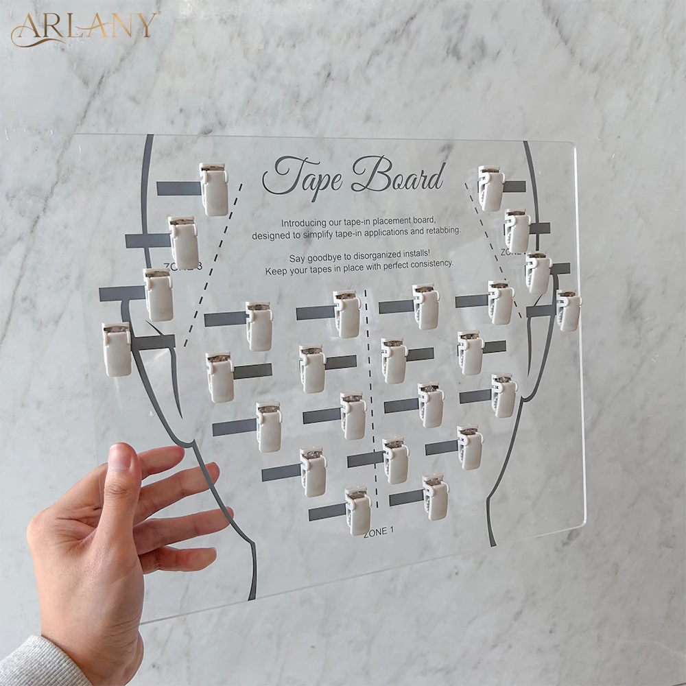 ARLANY  Tape Placement Board with 25 Clips Acrylic Transparent Hair Extension Board for Tape In Extensions Hair Extension Hanger