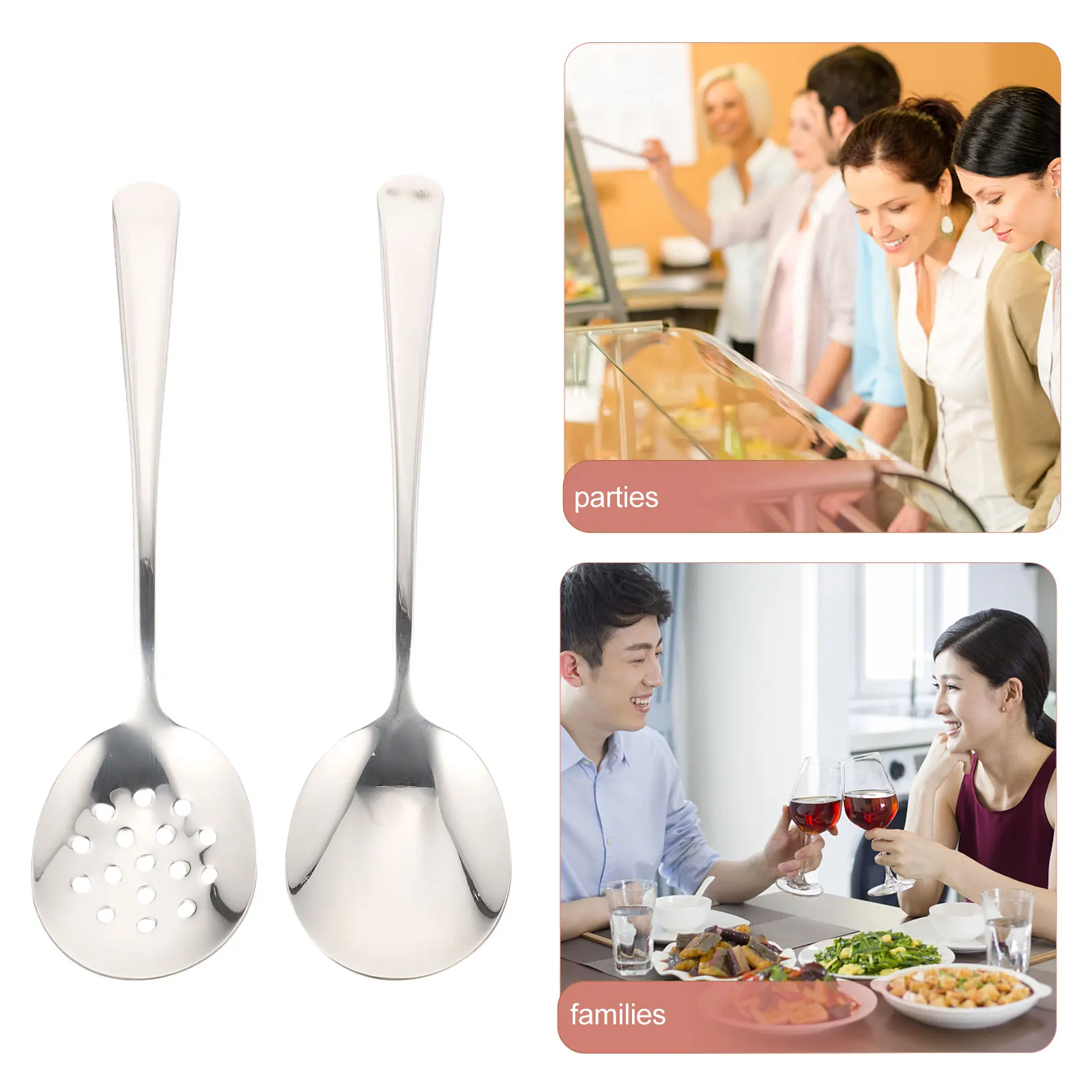 

2pcs Slotted Spoon Set Stainless Steel Ergonomic H Kitchen Tools Reusable Serving Utensils Banquet Home Use