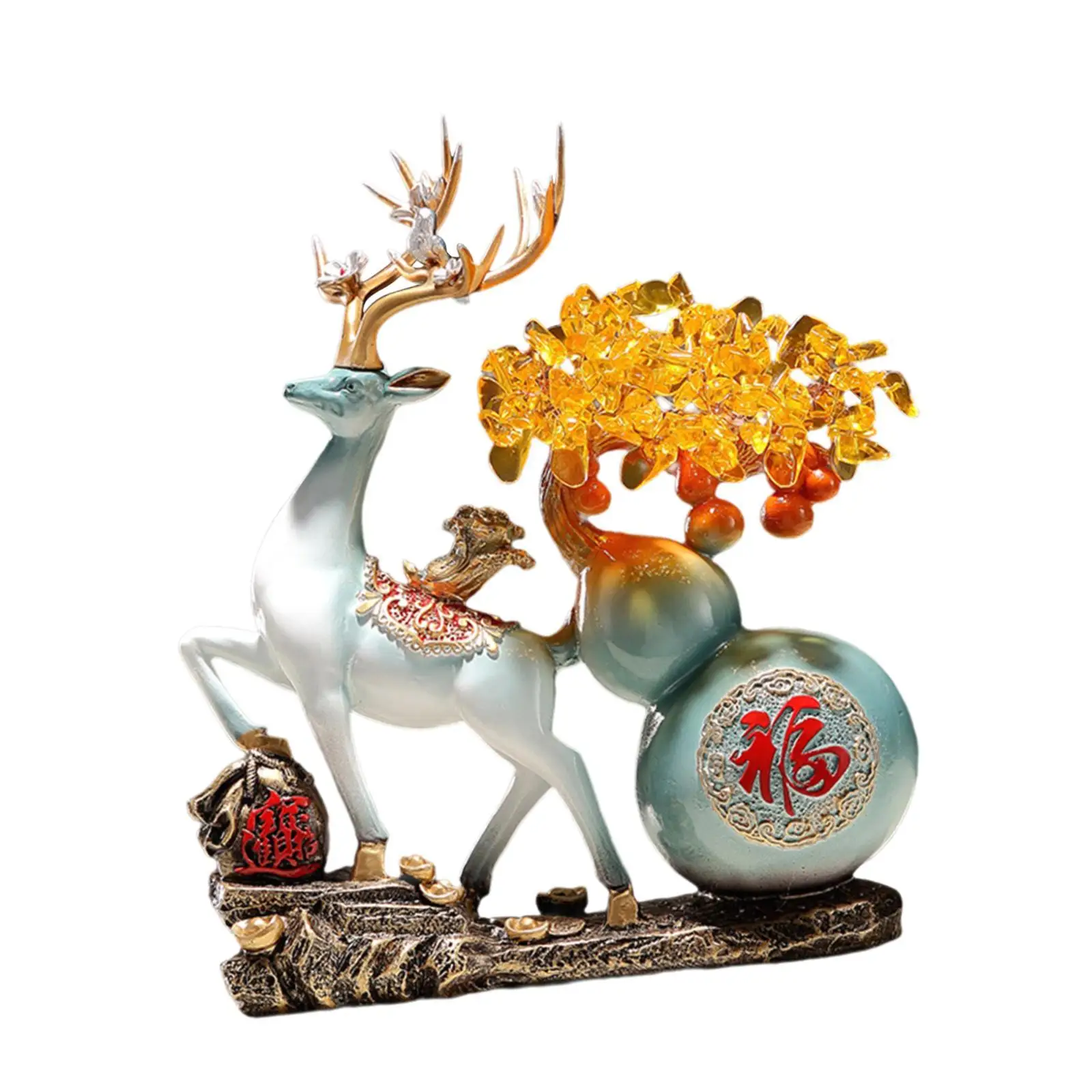 Feng Shui Deer Sculpture Decorative Statue Housewarming Gift Luck Tabletop Ornament Reindeer Sculpture for Home Shelves Hotel