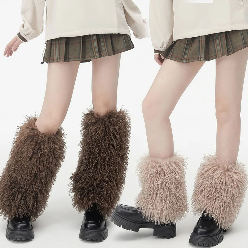 

20/40cm Fluffy Fur Foot Warming Cover Imitation Fur Leg Warmer JK Boots Stocking for Women Girls Y2K Harajuku Long Stockings