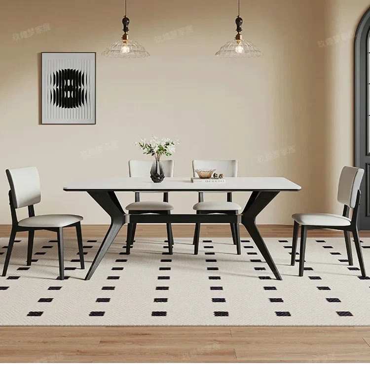 

Обеденный стол из цельного дерева в стиле ретро, матовый белый, высококачественный, прямоугольный, современная, простота