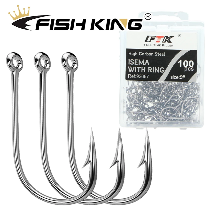 FISH KING Circle Carp Eyed Fishing Hook 3/0-1/0# 50pcs 1-10# 100pcs Ring eye Fishhooks Fishing Hooks Single Jig Fish Hook Tackle