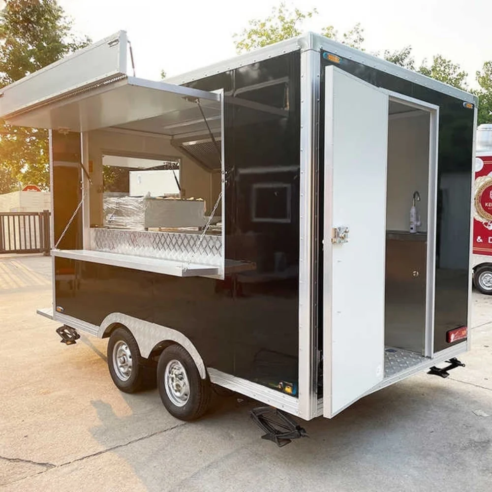 Carro de camión de comida móvil de calle de concessión de furgoneta de comida comercial, remolque de comida rápida totalmente calificado para EE. UU., Europa y Australia