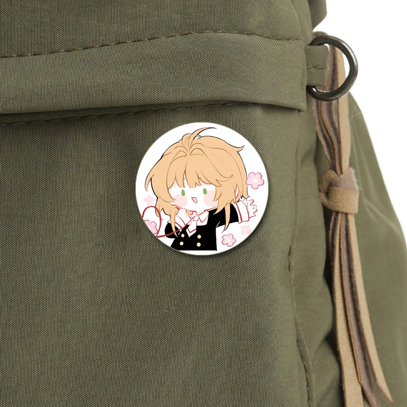 Broches con impresión HD, insignia de Anime, KINOMOTO SAKURA, alfileres de solapa con pantalla redonda de dibujos animados para mochila, ropa, accesorio de regalo, 32mm, 44mm, 58mm