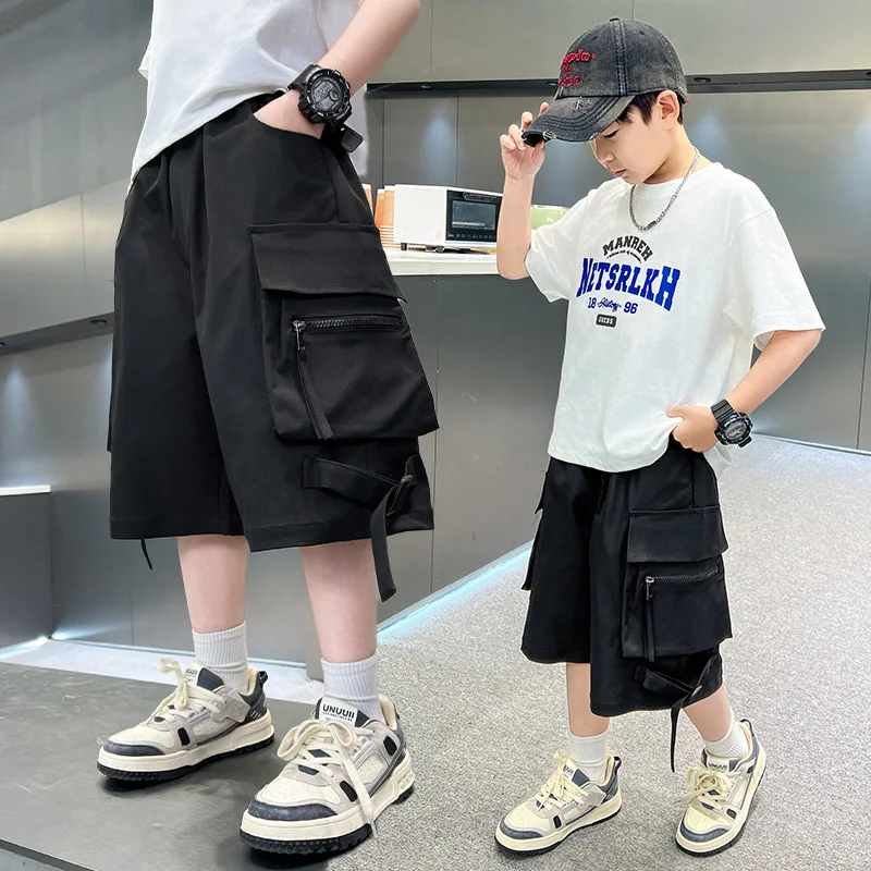New Design Teen Kids Child Fashion Summer Cargo Shorts with Big Pocket for Tweens Boy Loose Thin Fit Short Bottoms Pants 5-14Y