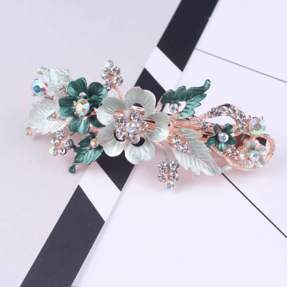 

Vintage Style Floral Spring Clip Floating Rhinestone Glamorous Alloy Hair Clip Oil Drip Design Elegant Women's Headwear Wedding