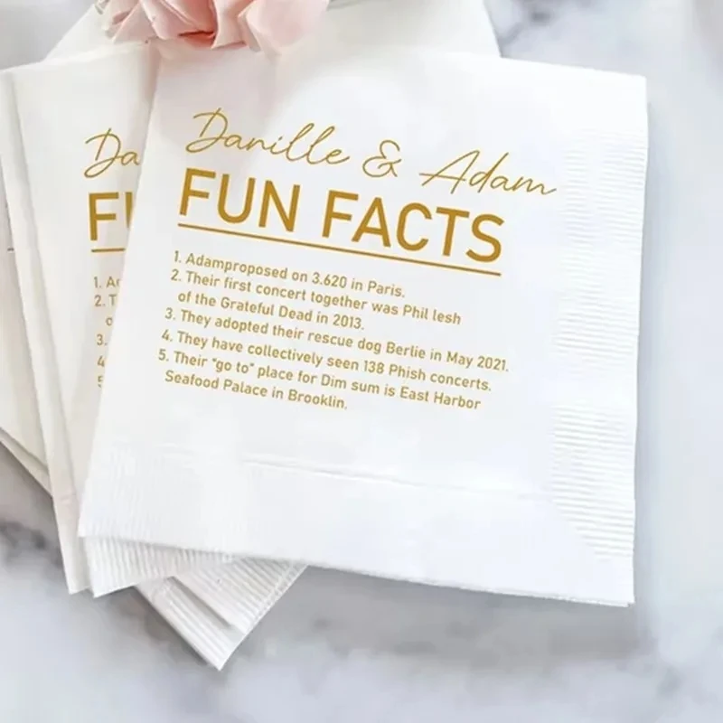 50pcs Custom Fun Fact Napkins, Wedding Fun Fact Napkins, Trivia Napkins, Personalized Cocktail Napkins, Beverage Luncheon