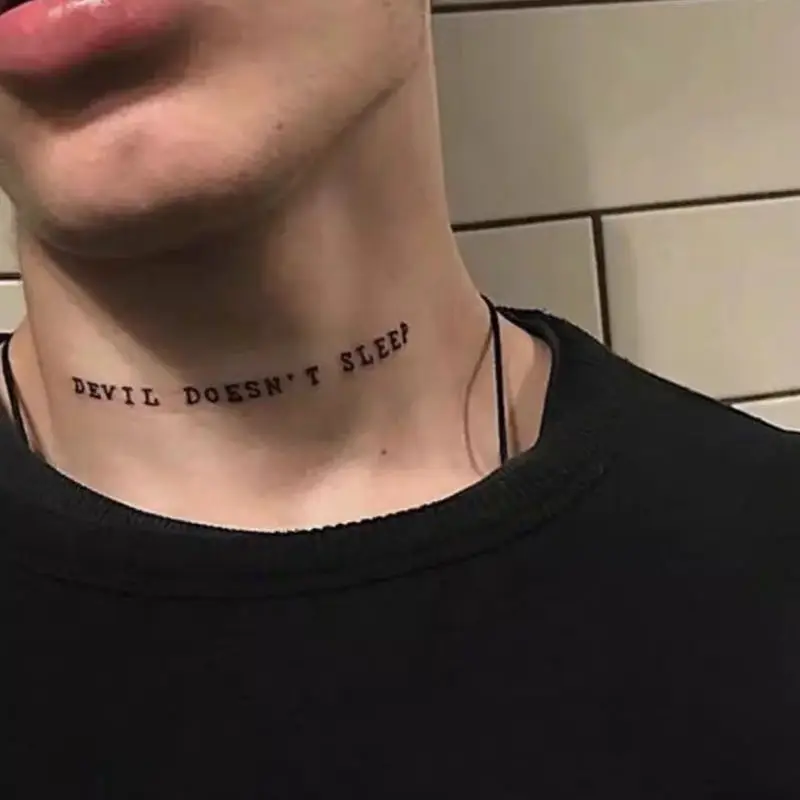 Pegatinas de tatuaje con letras del diablo para mujer y hombre, tatuajes temporales de arte Punk para cuello, tatuajes falsos impermeables, pegatina duradera