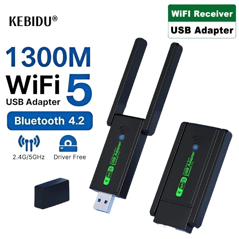 150 м USB Bluetooth-адаптер с двумя антеннами для ПК, беспроводная мышь, клавиатура, музыкальное аудио, сетевой приемник 1300 Мбит/с, передатчик