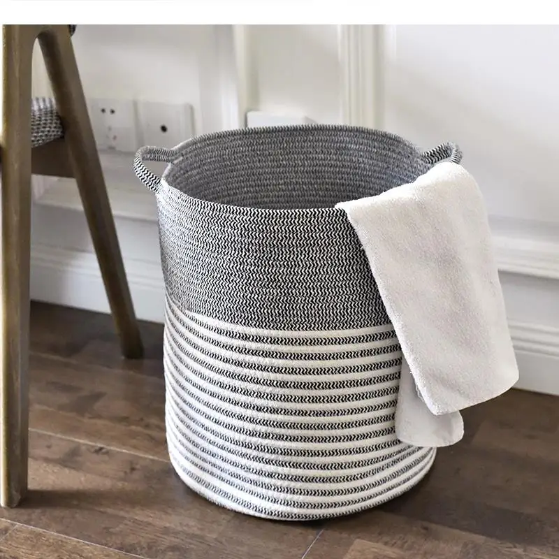 

Cotton Woven Dirty Laundry Basket Hand-woven Storage High Capacity Baskets Toy Bucket Home Organizer