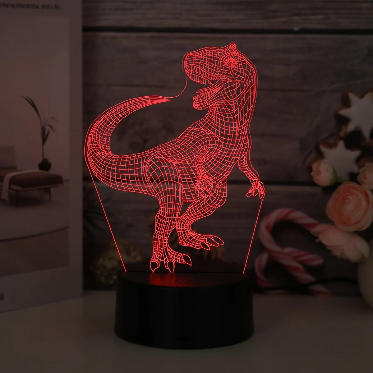 3D Dinosaur Acrylic Night Light Phantom Colorful Atmosphere Night Light Suitable for Bedroom Decoration