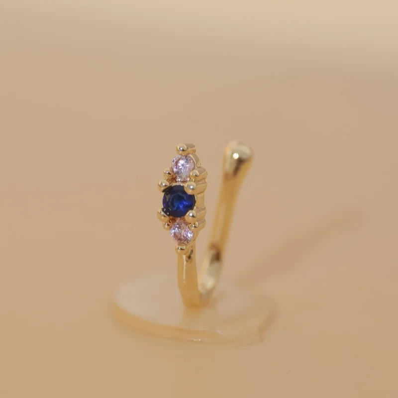 1-piece set of blue zircon nose clip made of brass material, women's bohemian retro style non perforated nose ring view 2