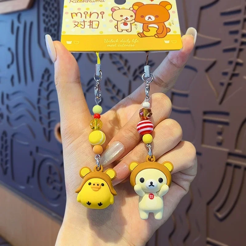 Cute Rilakkuma Korilakkuma Keychain Bowknot Beading Pendant Cartoon Car Keyring Phone Case Anti Lost Rope Pendant Gift for Women - view 4