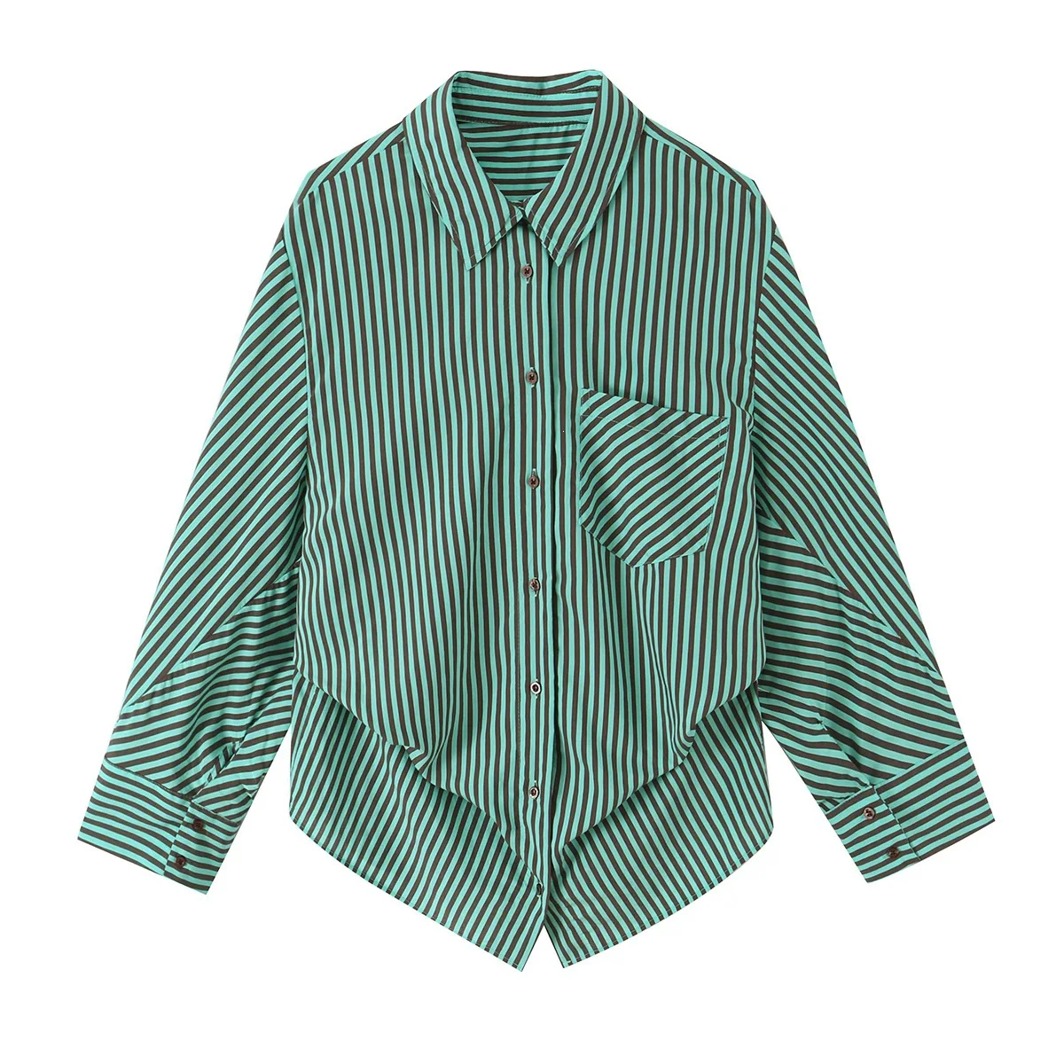 

Dave&Di New Women's Versatile Striped Lapel Long Sleeved Pocket With Loose Shirt Decoration Woman Clothes Shirts