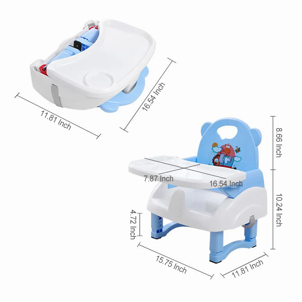 AnGku Folding Portable Baby & Toddler Dining Chair with Safety Belt Travel Booster Seat with Tray for Baby, Dining Table