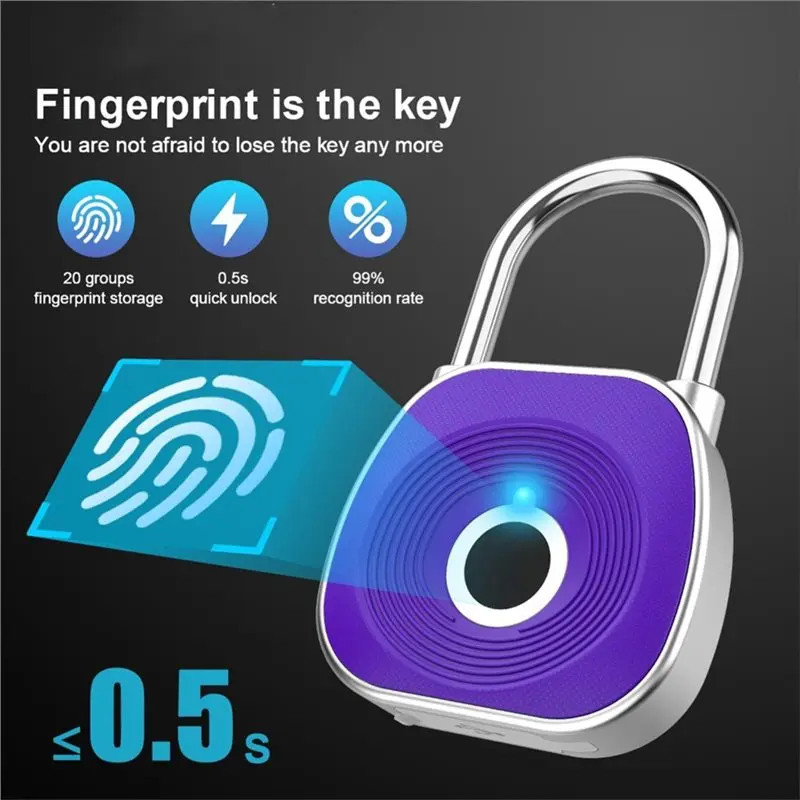 B23B Keyless Digital Door Lock Smart Fingerprint Padlock Biometric Intelligent Cabinet Lock USB Rechargeable Luggage Lock B