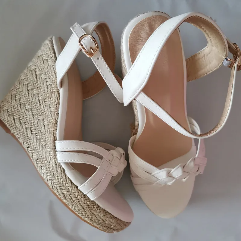 Wedge Shoes Sandals For Women Summer Fashion Knitted High Heels Gladiator Flip Flops Casual White Party Shoes Large Size 45 47