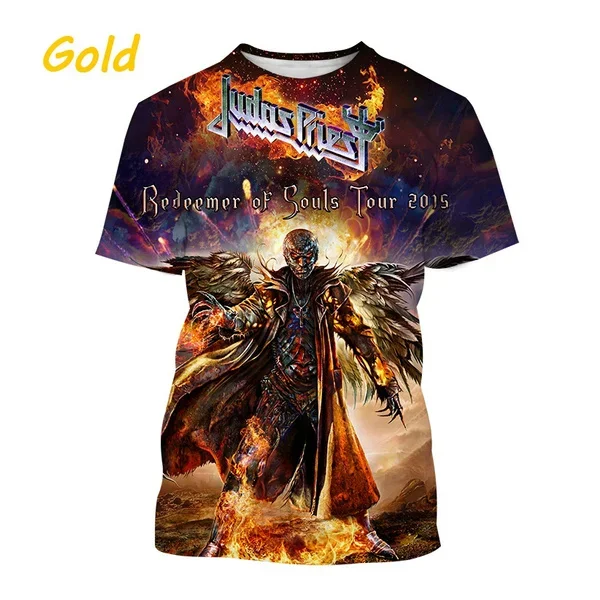 Summer Casual Top Short Sleeve Metal Judas Priest Band 3D T-shirt Round Neck T-shirt