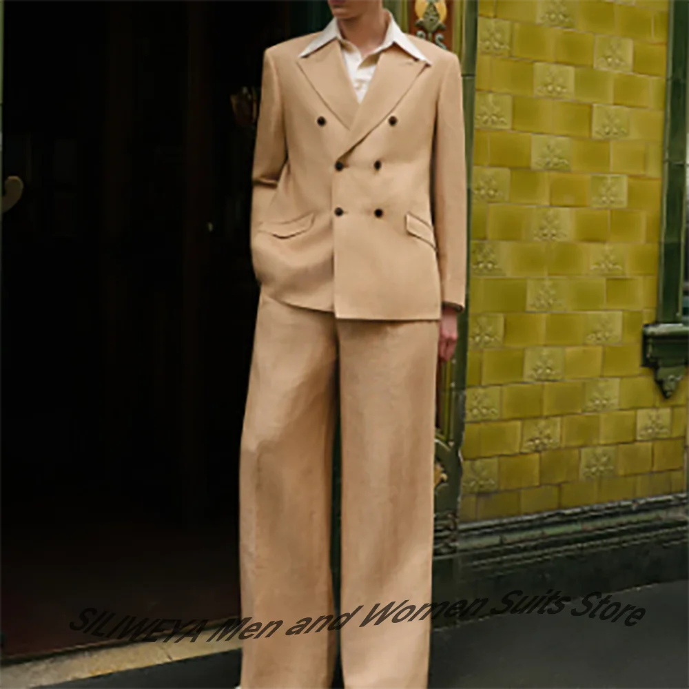 

Double Breasted Men's Jacket+Pants Set 2Piece(Jacket+Pants) Suit Modern Minimalist Daily Wear for Casual-Chic Ensembl