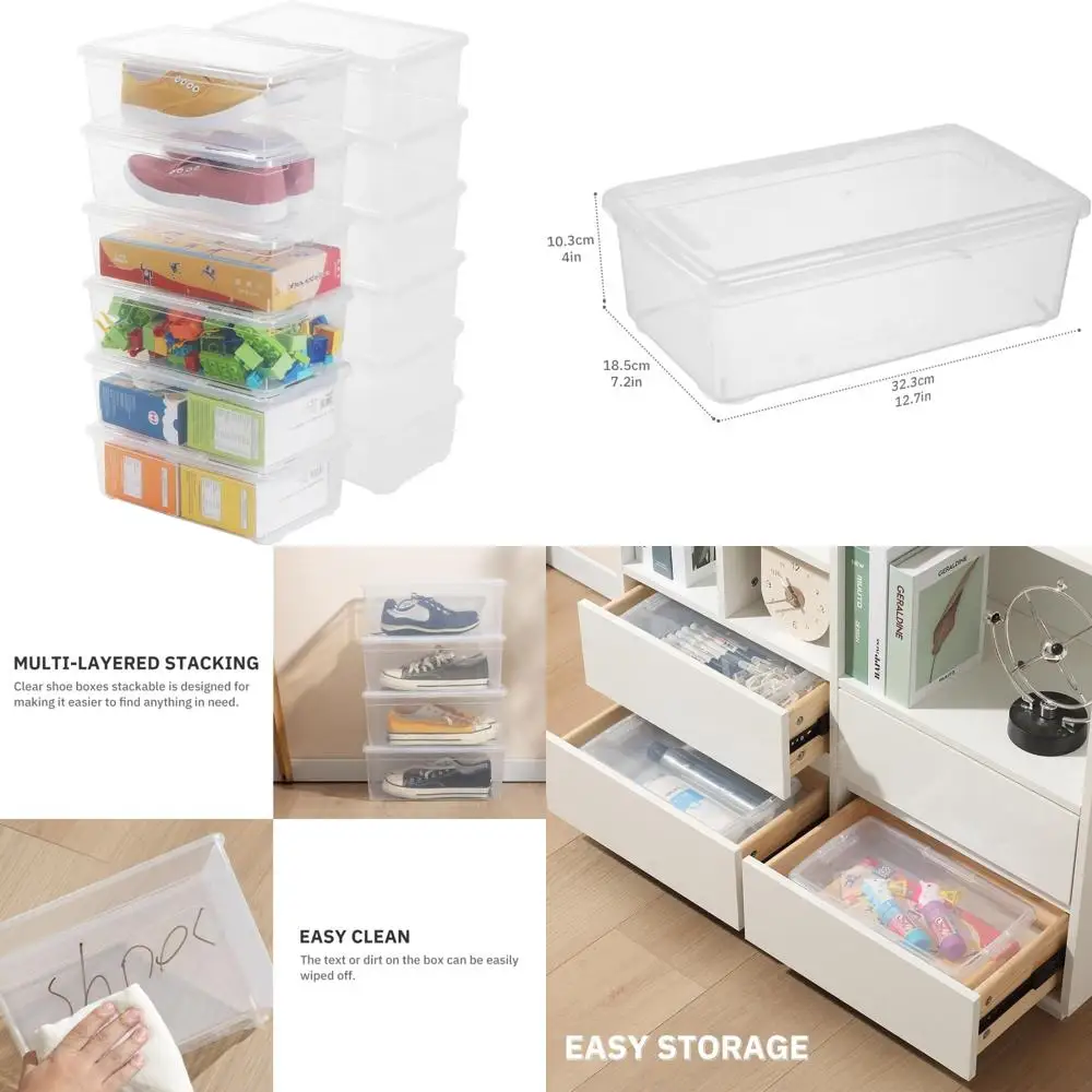 蓋付きの積み重ね可能な靴収納ボックス、靴、工芸品、画材用の耐久性のあるプラスチック製オーガナイザー（12個パック）