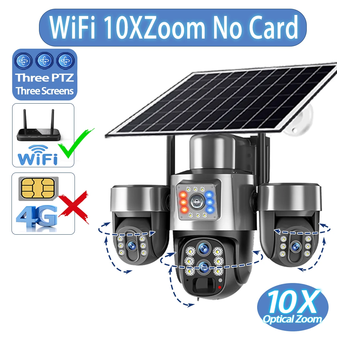 20MP 4 Lens 4G Solar Camera 10X Optical Zoom 3-PTZ Outdoor WiFi Three Screen Auto Tracking WiFi Surveillance Cameras V380 Pro image 3