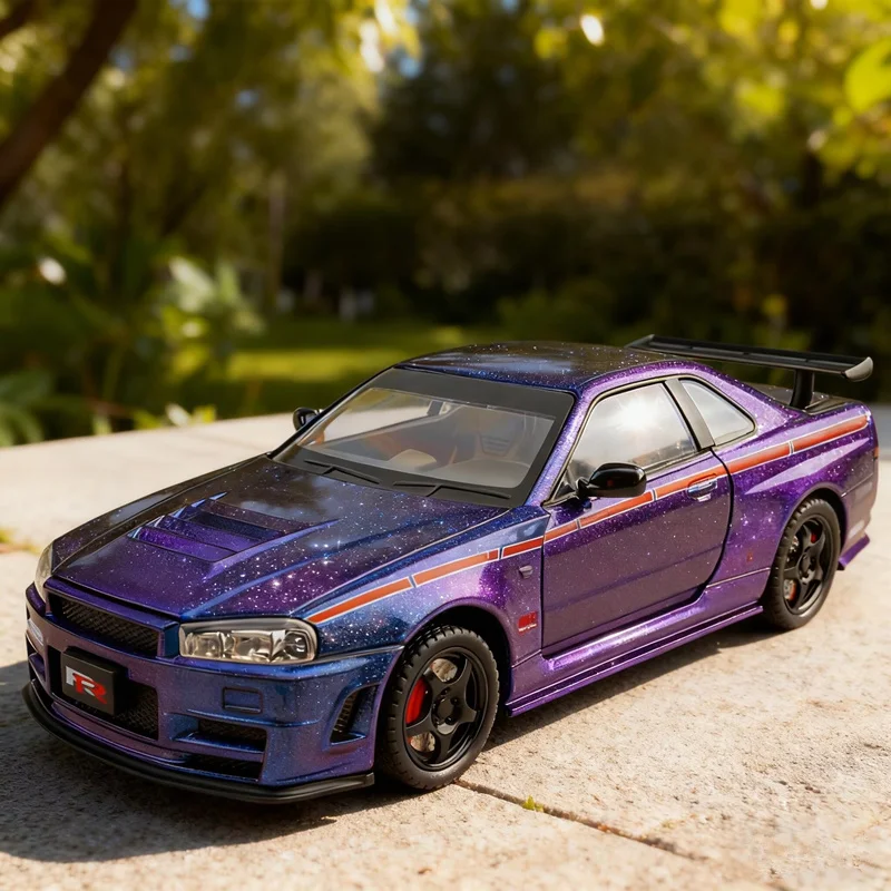 1:24 آريس سيلفيا سكاي لاين GTR R34 سبيكة سيارة رياضية نموذج Diecasts لعبة معدنية المسار سباق المركبات نموذج سيارة ضوء الصوت الاطفال هدية