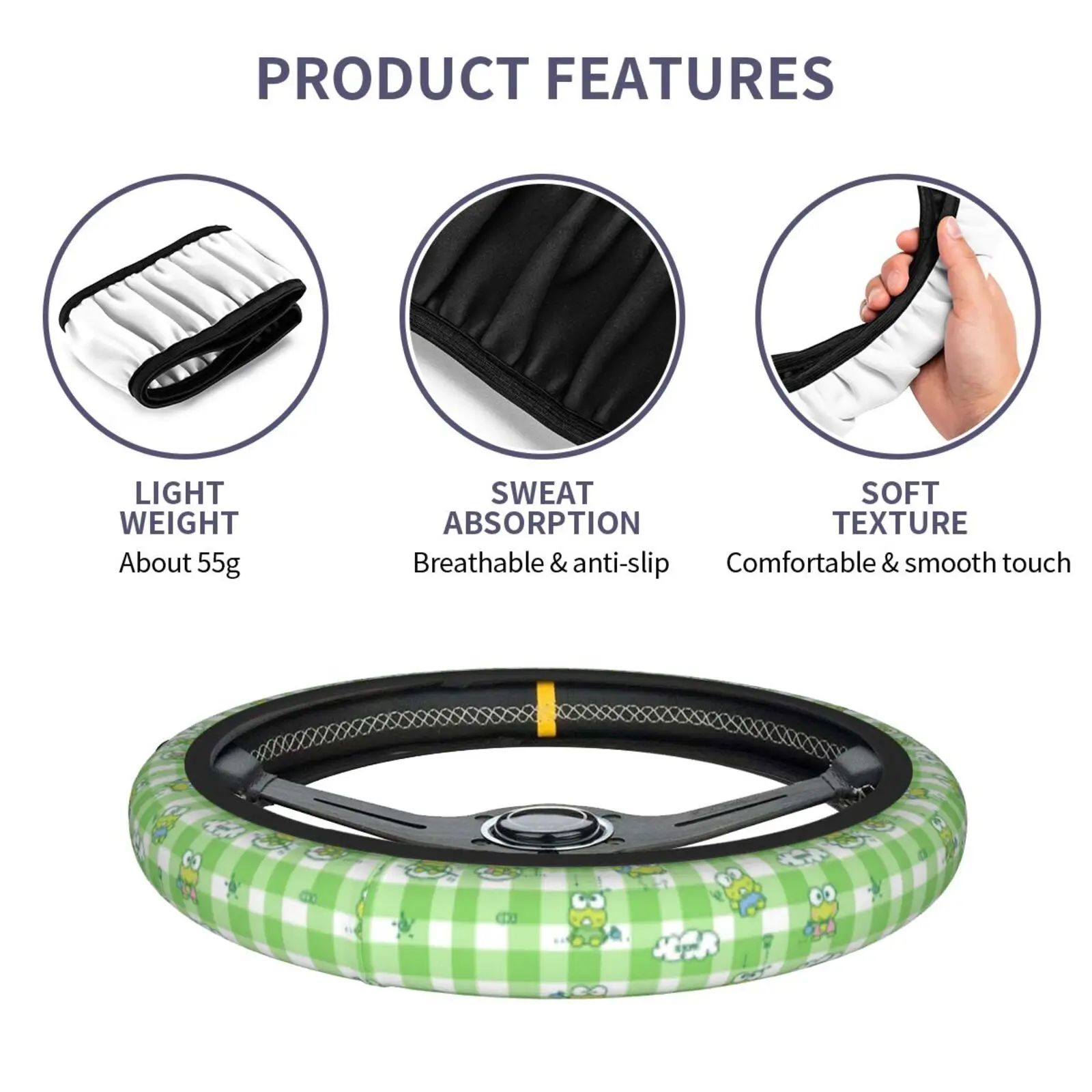 Steering Wheel Cover Green Big Eyed Frog Car Parts Universal 15 Inch Chloroprene Rubber Breathable Anti Slip view 5