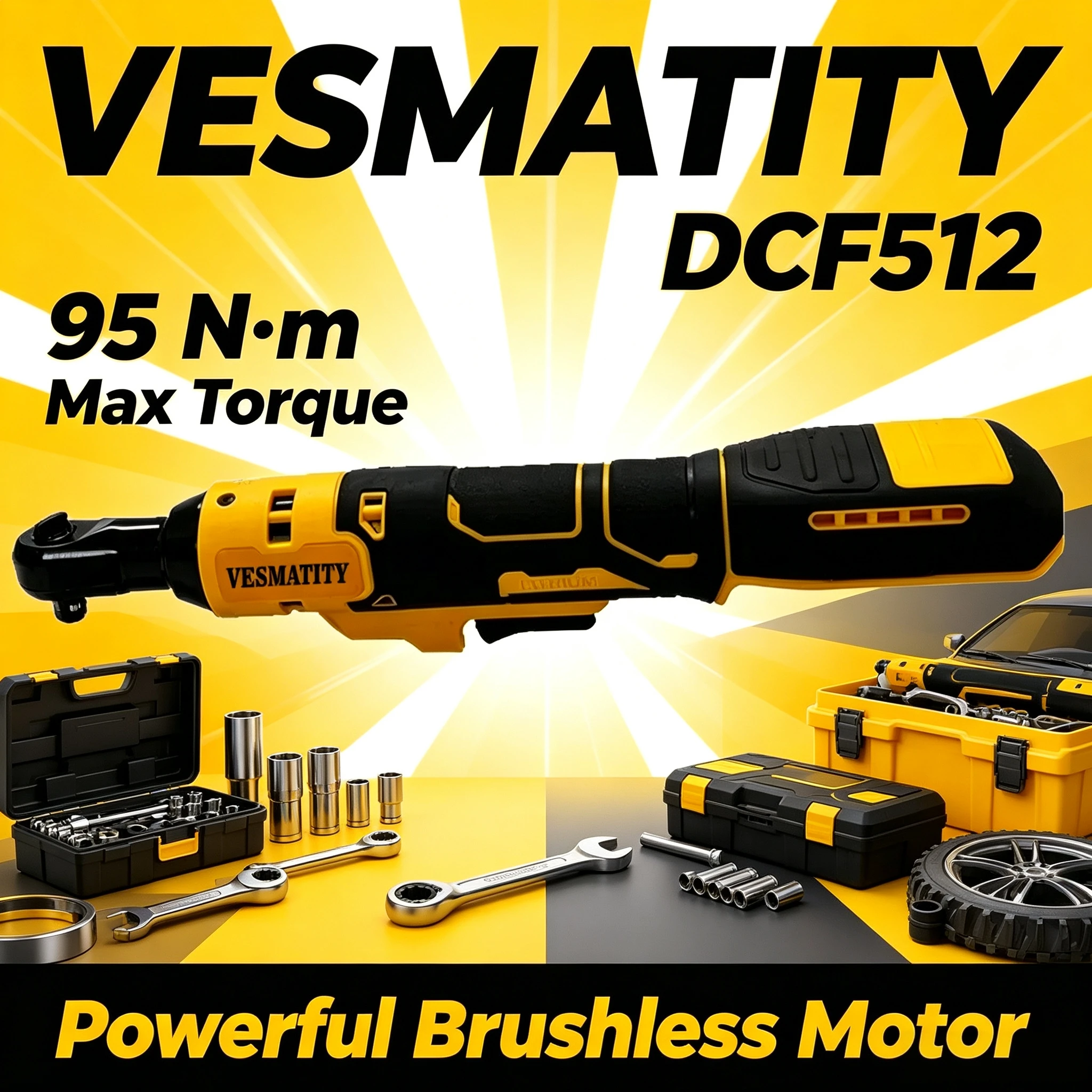 Vesmatity DCF512 95Nm Brushless Ratchet Wrench 3300RPM 10MM 12 Inch Cordless Tool For DeWALT 20V Battery Pro