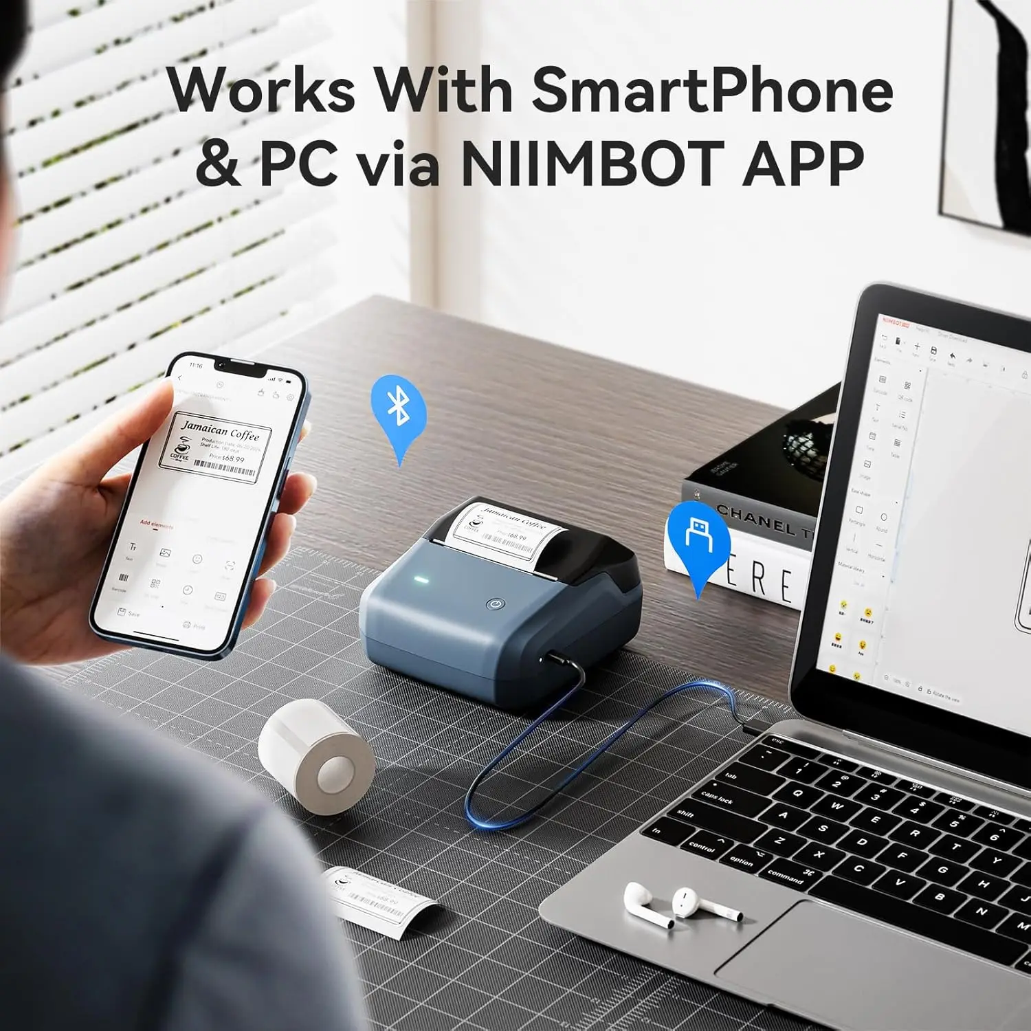 NIIMBOT B31 Thermal Label Printer Print Width Max 80mm/s Wireless Barcode Sticker Maker Pocket Label Maker for Clothing Jewelry