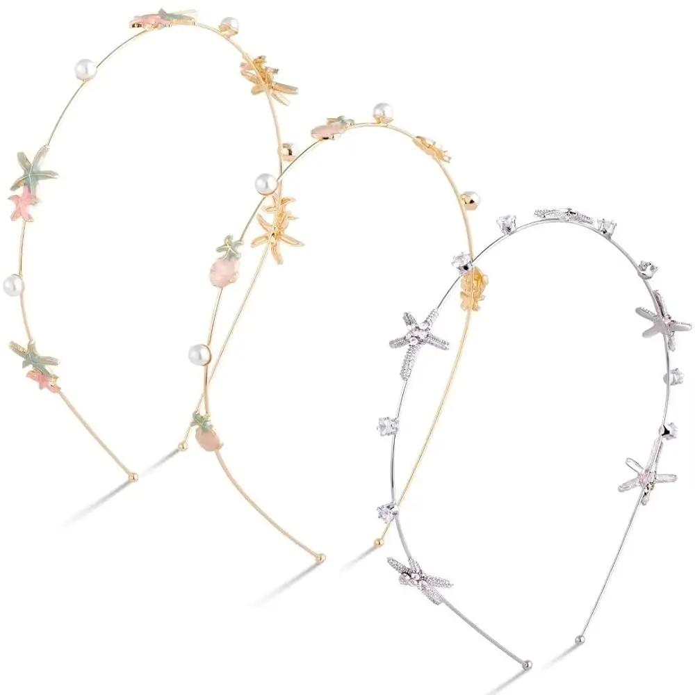 

Free Shipping 3pcs Rhinestone Starfish Headbands Handmade Pearl Seashell Mermaid Headbands Crystal Hair Hoops Bridal Headpiece V