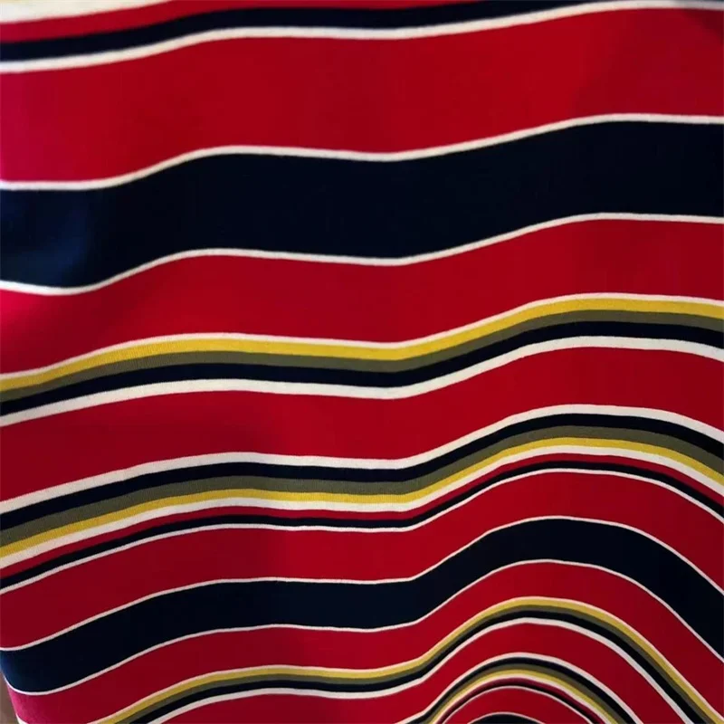 American Style Loose Colorful Stripe Dress Women O Neck Short Sleeve Long T-shirt Straight Mini Summer Dresses