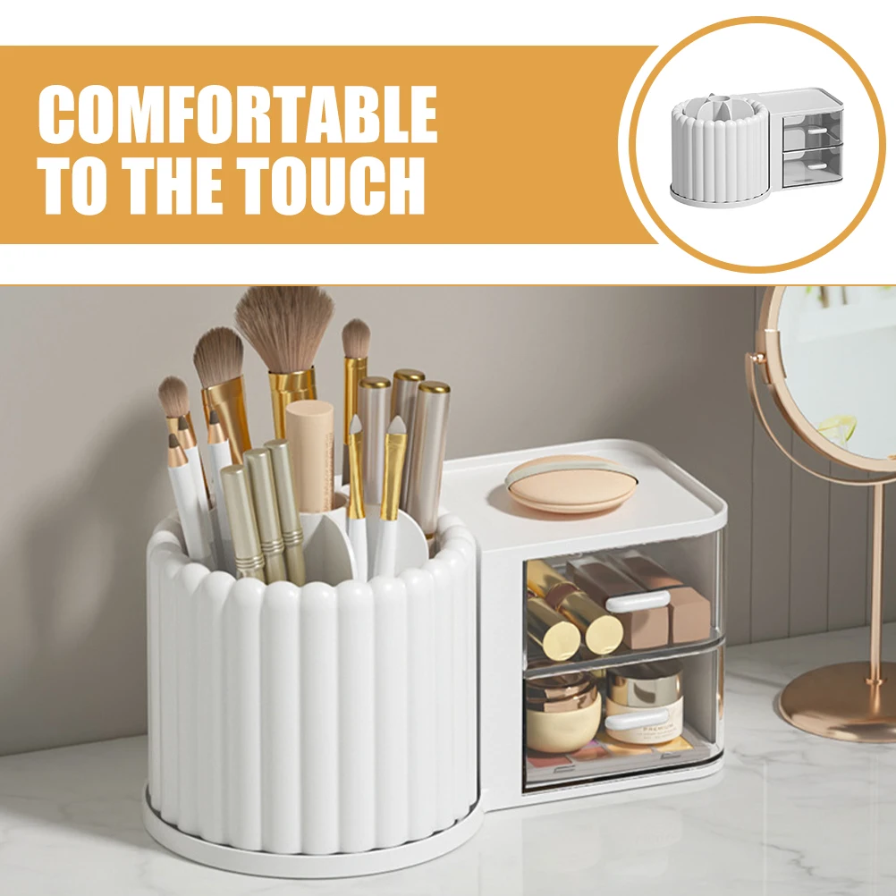 Rotating Pen Holder Storage Box Desk Organizer with Drawer Spinning Pencil Makeup Brush Desktop Multifunction