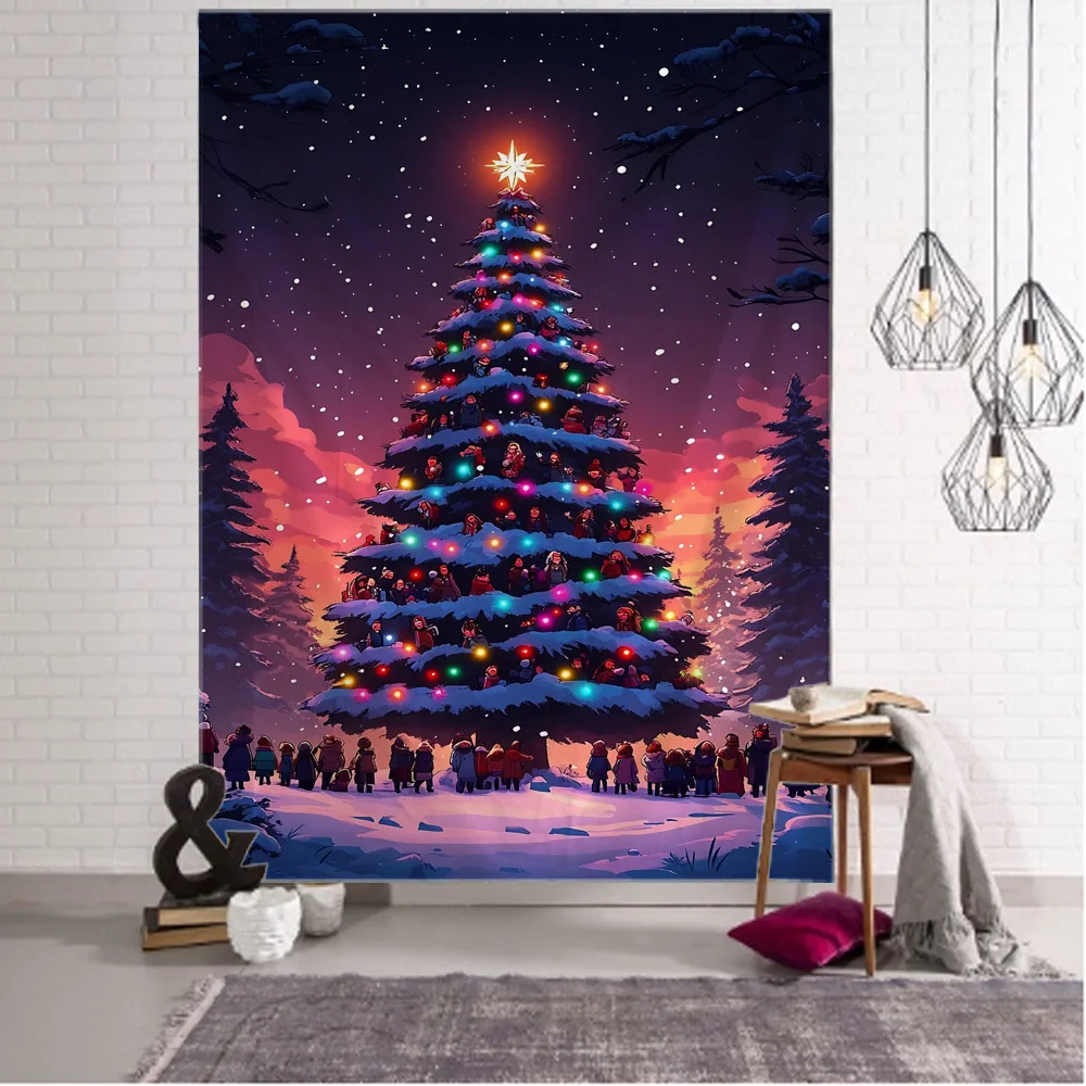 

Christmas tree tapestry, psychedelic starry sky wall hanging cloth, holiday mural, home decoration, Christmas background poster