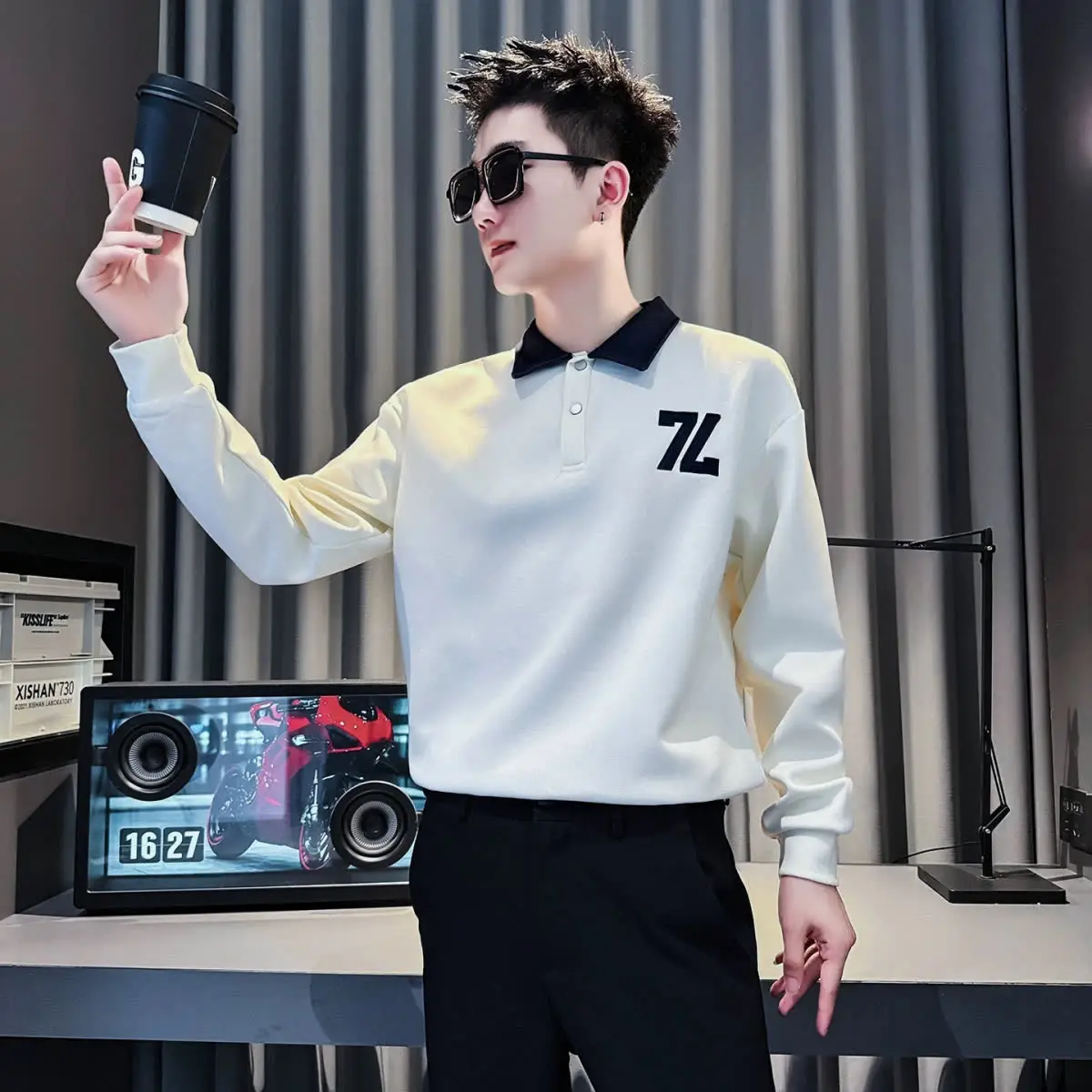 

Loose Fit Men's Long Sve irt Youthful Sle Embroidered Sweatirt f Sve T-irt Autumn Winter Faion for Teens