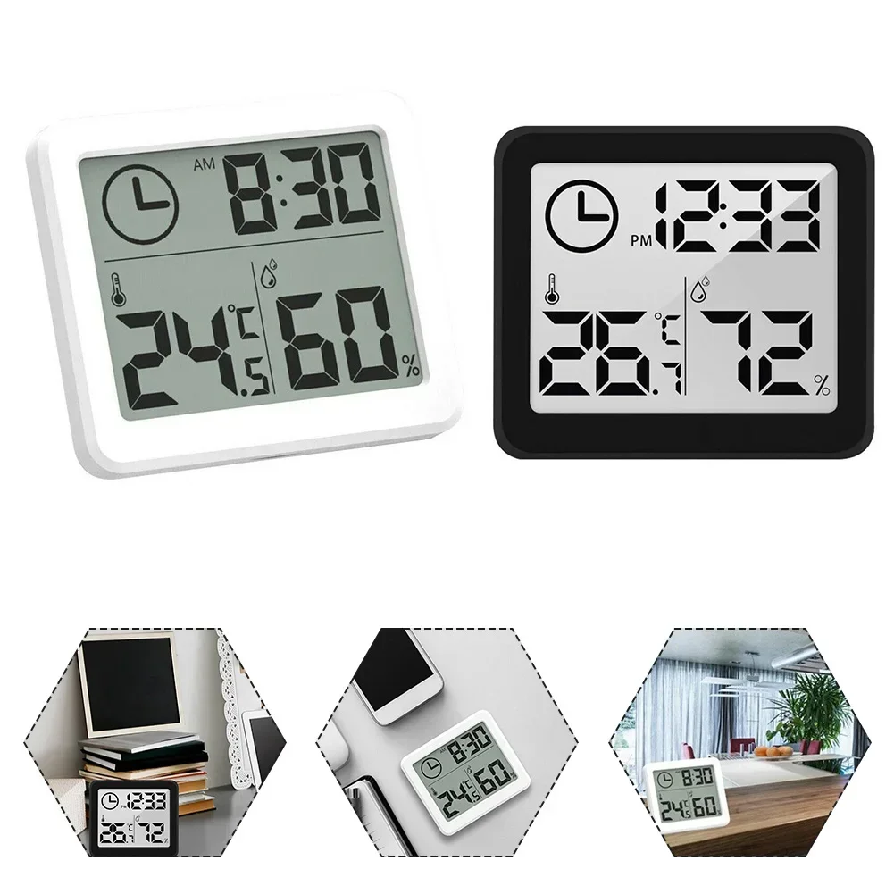 1pcs Mini Thermometer Hygrometer Table Clock Wall Clock Kitchen Time Date Digital Station Calendar Digital Outdoor Thermometer