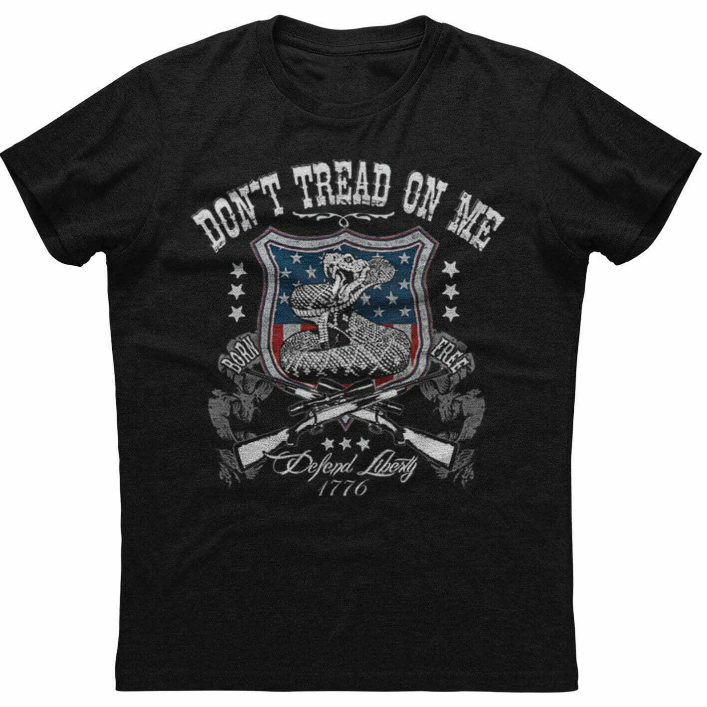 

Don't Tread on Me Defend Liberty. 1776 Rattlesnake Patriotic T-Shirt 100% Cotton O-Neck Short Sleeve Summer Casual Mens T-shirt
