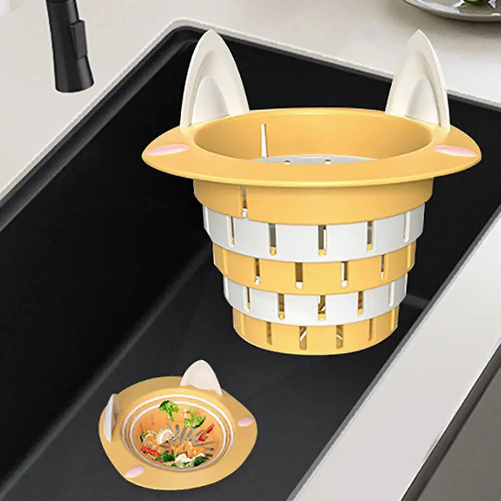 Kitchen Sink Drain Strainer with Handle Cartoon Shape Foldable Rotatable Large Capacity Anti-clogging Universal Sink Filter