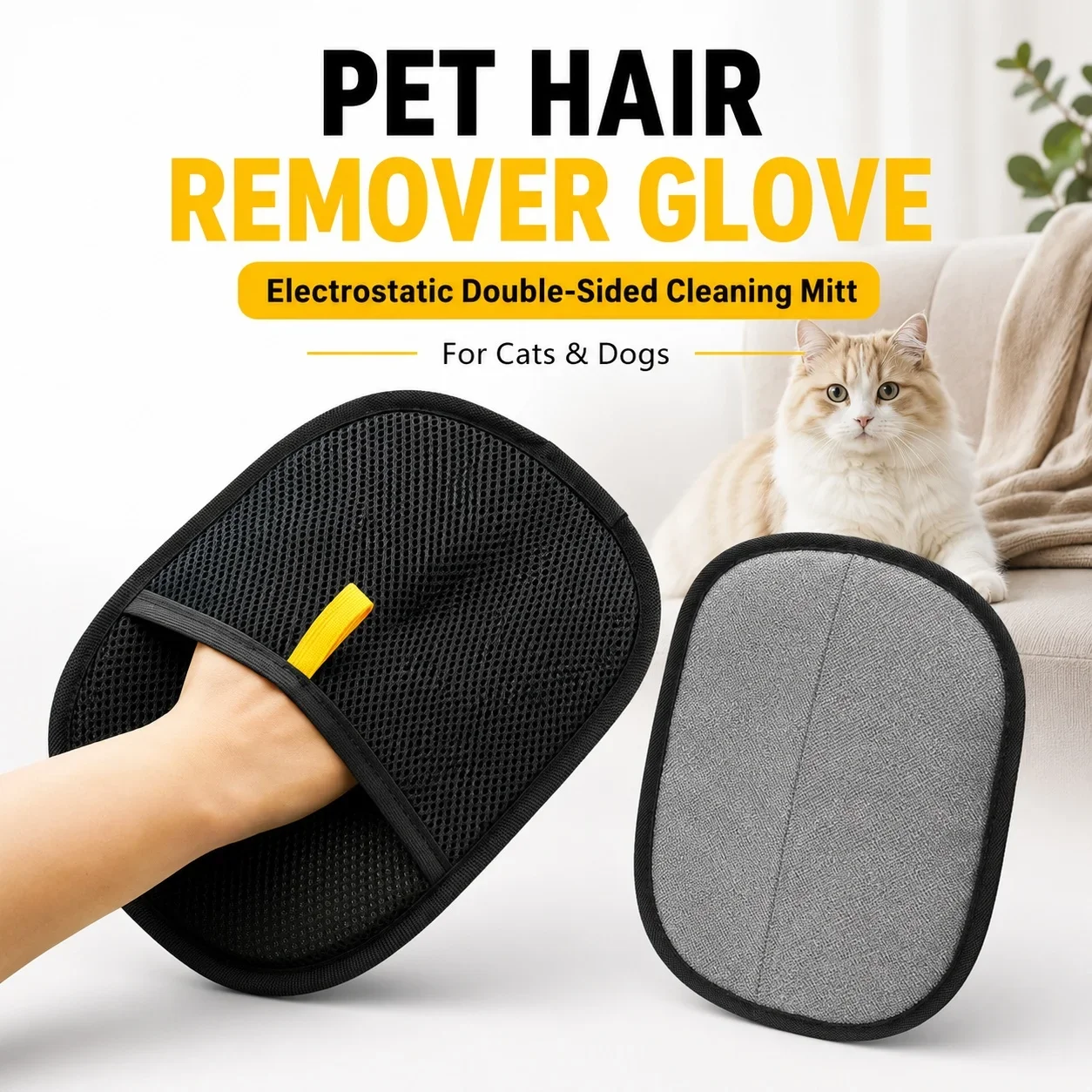 Pet Hair Remover Gloves for Cats Dogs Reusable Washable Double-Sided Electrostatic Lint Remover Brush for Sofa Clothes Car Seat
