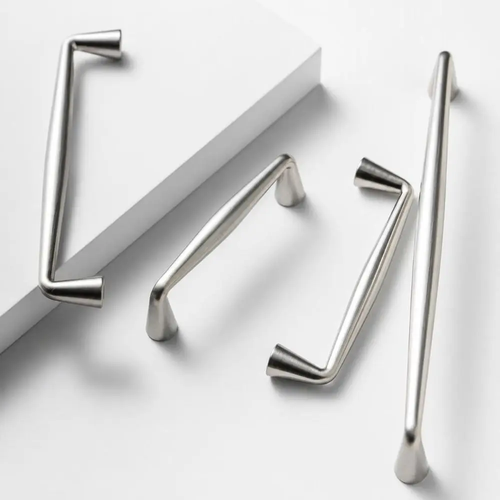 Zinc Alloy Cabinet Door Handles Matte Brushed Finish Modern Minimalist Style Drawer Pulls Silver Tone Single and Dual Hole