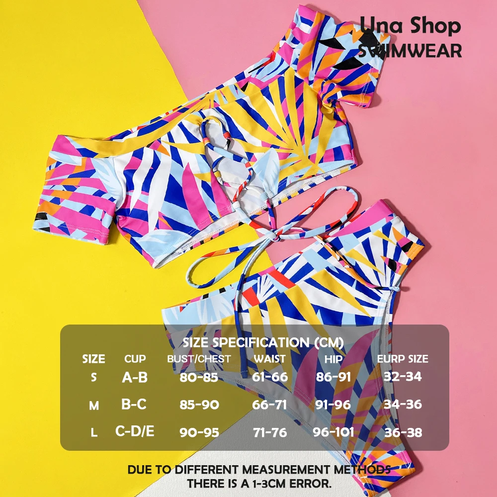 

Una-Shop Short-sleeved Bikini Sets Summer Trendy Print Swimsuits For Women Beach Swimming Pool Party Clothes Beachwear Wholesale
