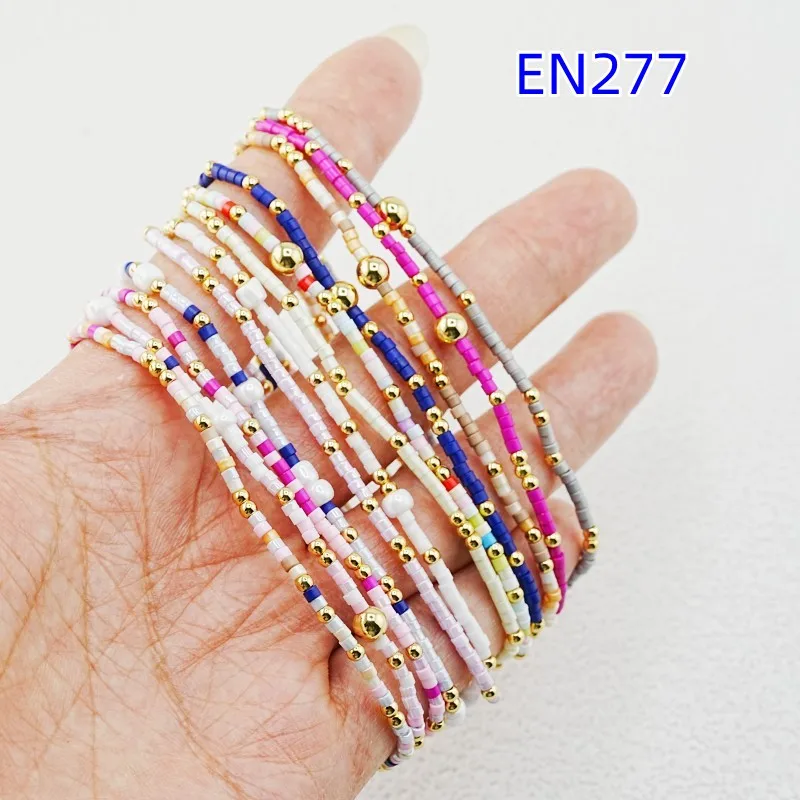 

VKVVA Colorful Beaded Stackable Minimalist Layered Seed Bead Bracelet Set with Gold Plated Beads for Women, Fashion Jewelry Gift