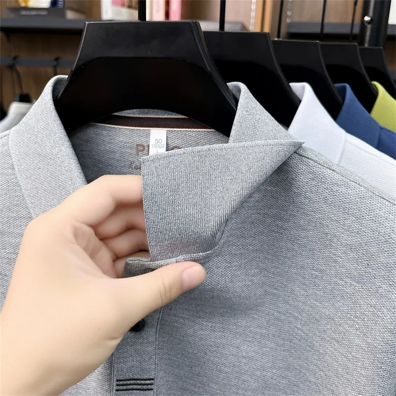 Herbst Neuheit: Herren Langarm-Poloshirt, Einfarbig mit Stickerei, 100% Baumwolle, Lässige Mode-Herrenbekleidung – Detail 17