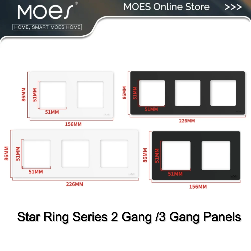 

Серия MOES Star Ring: 2-клавишные/3-клавишные панели, совместимые с умными выключателями Star Ring, диммерами Tuya и выключателями для штор