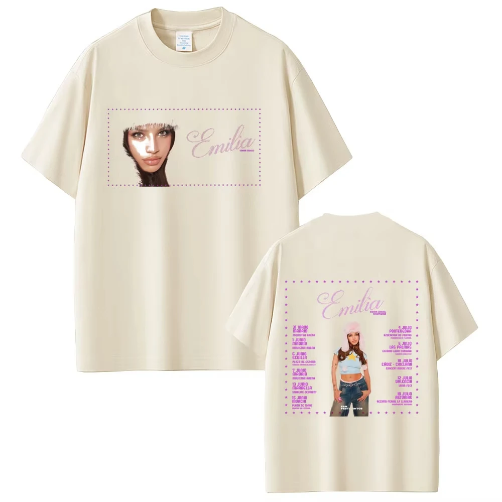 الرجال والنساء موضة موسيقى البوب تي شيرتات قصيرة الاكمام إميليا Mernes 2025 جولة حول العالم تي شيرت MP3 الهيب هوب الشارع الشهير Y2k #2