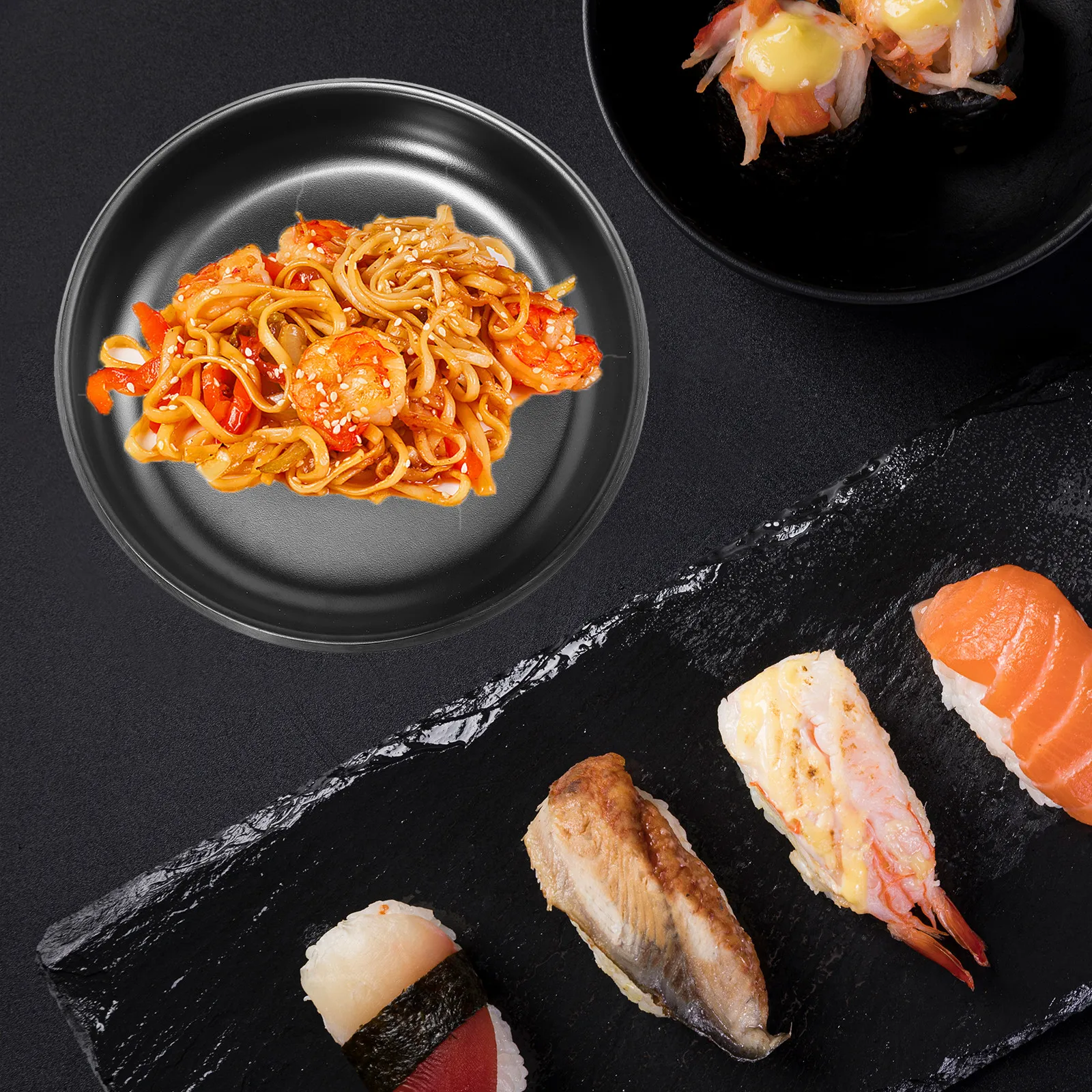 

2Pcs Melamine Round Storage Tray Elegant Smooth Edge Sushi Dinner Snack Serving Plate Creative Snack Bowl Dish