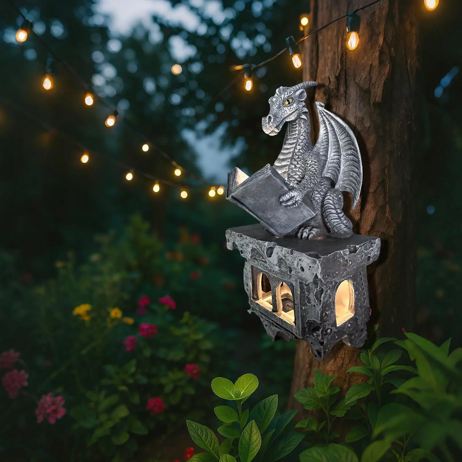 

Dragon Lamp Solar Weatherproof Resin Wall Mount Reading Book Dragon Decor Solar Lights For Porch Patio Yard Garden Lawn Pathway