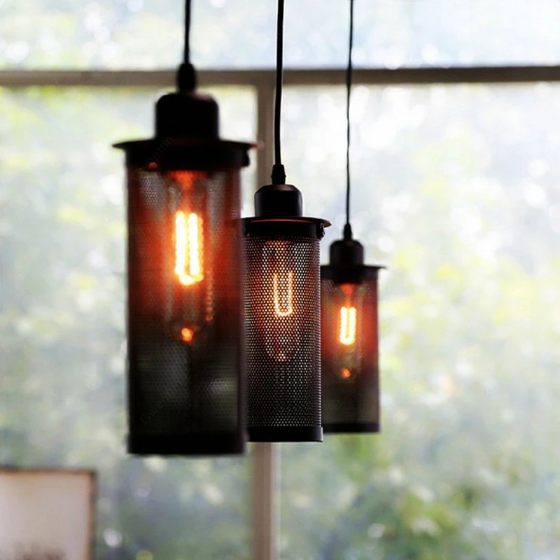 Retro Della Maglia Gabbia Luce del Pendente Loft Industriale Lampade A Sospensione per Sala da pranzo Bar Moderno Ha Condotto La Luce Complementi