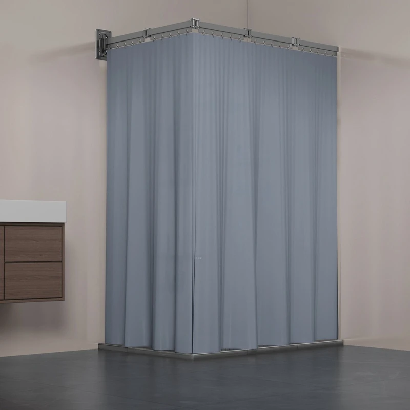 

‌Foldable Shower Curtain No Drill Waterproof - Space-Saving Bathroom Partition for Dry/Wet Separation, Anti-Rust Rod
